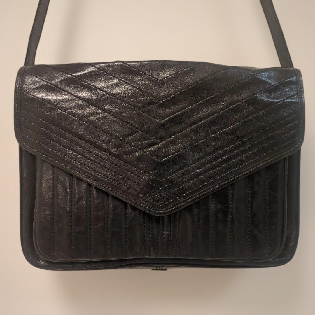 Yves Saint Laurent Vintage Leather Shoulder Bag Black 10.6×8.3×2.8in Used