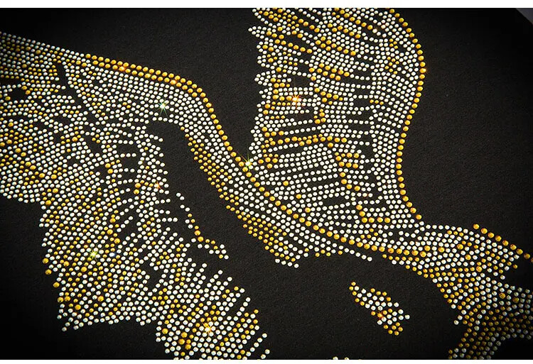 Fashion Trend Eagle Rhinestones Streetwear Long Sleeve Luxury Men V-Neck T-Shirt