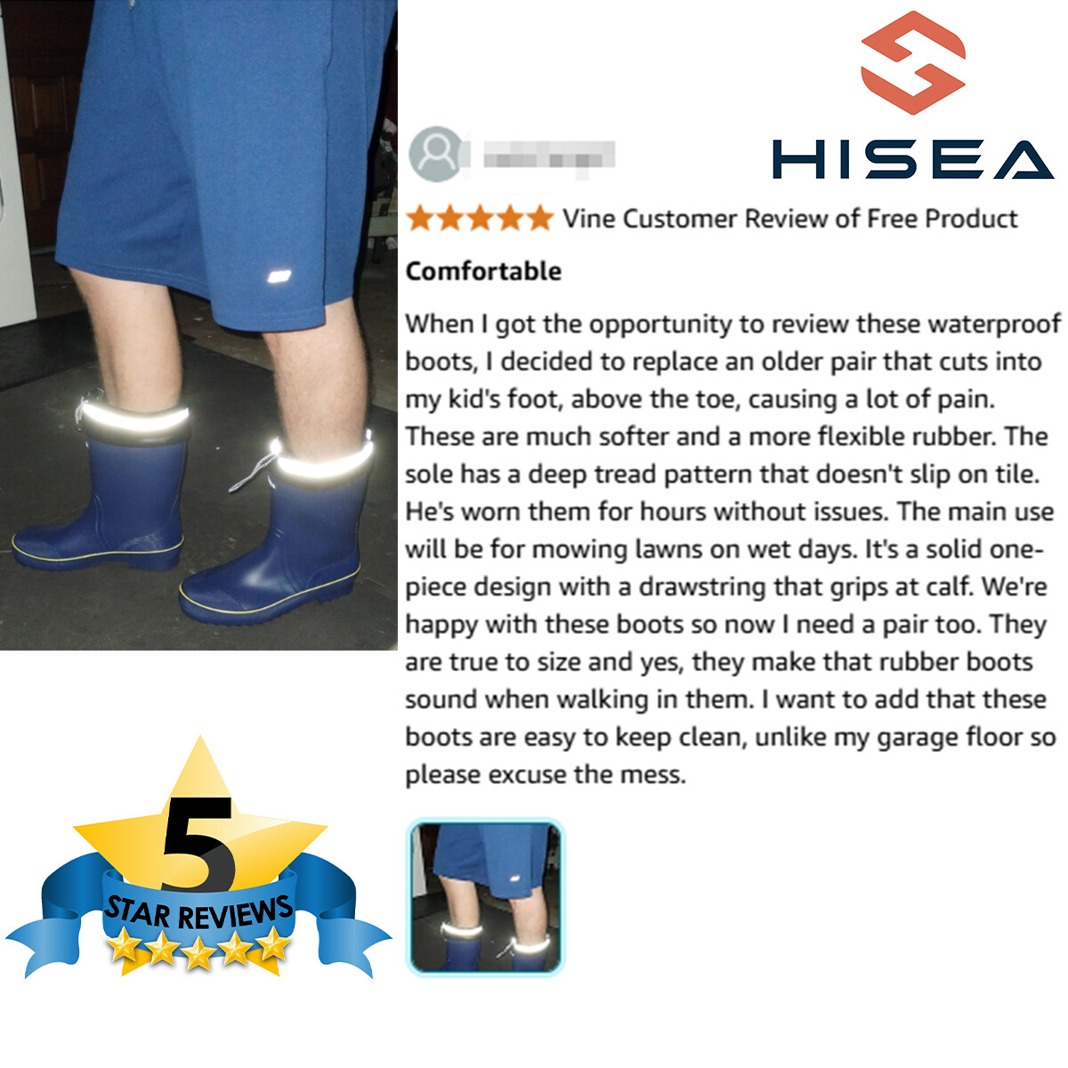 HISEA Men Rubber Rain Boots Strap Collar Lightweight Soft Yard Fishing Work Boot