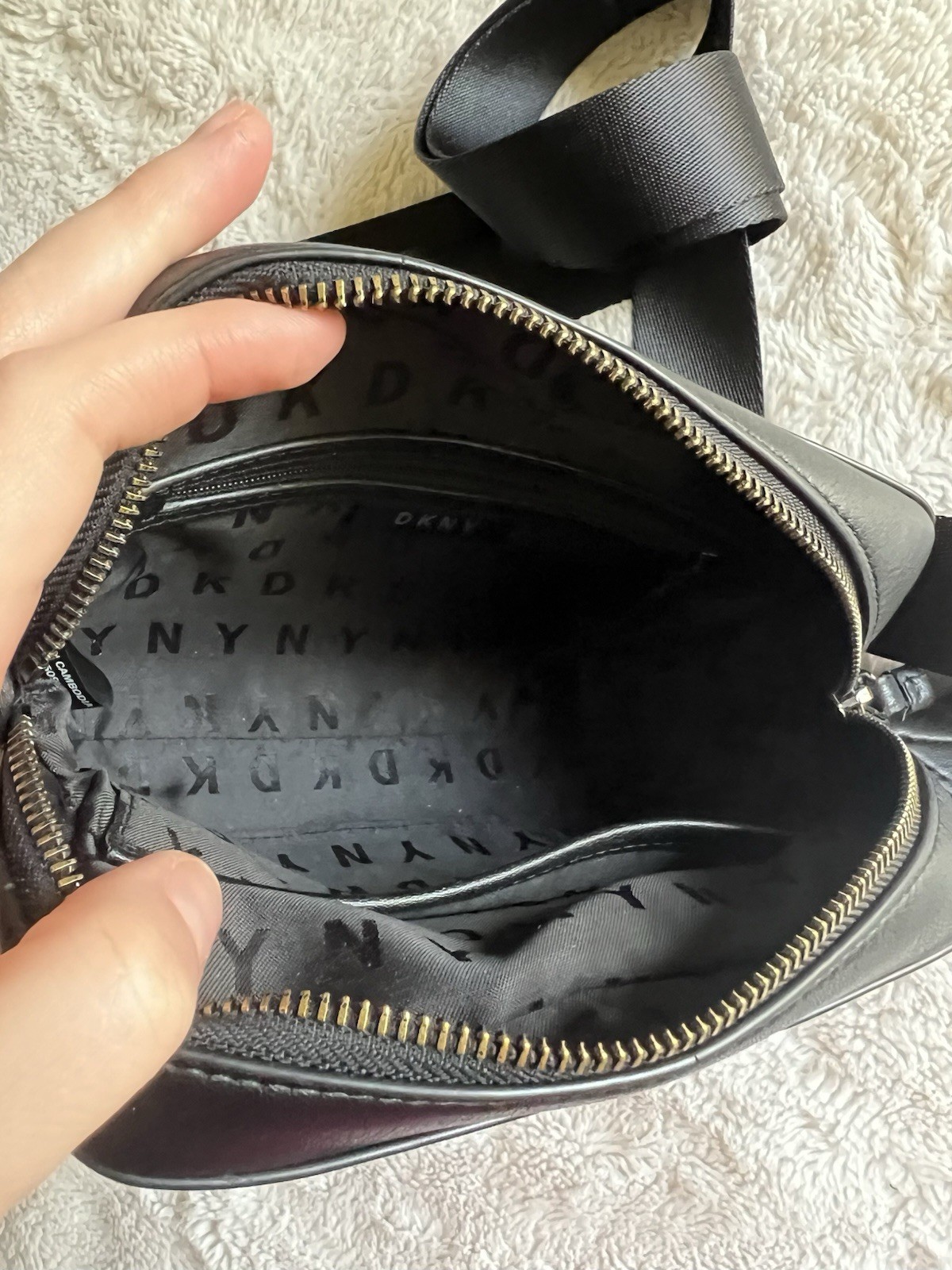DKNY Black Crossbody Bag with Micro-Stud Detail