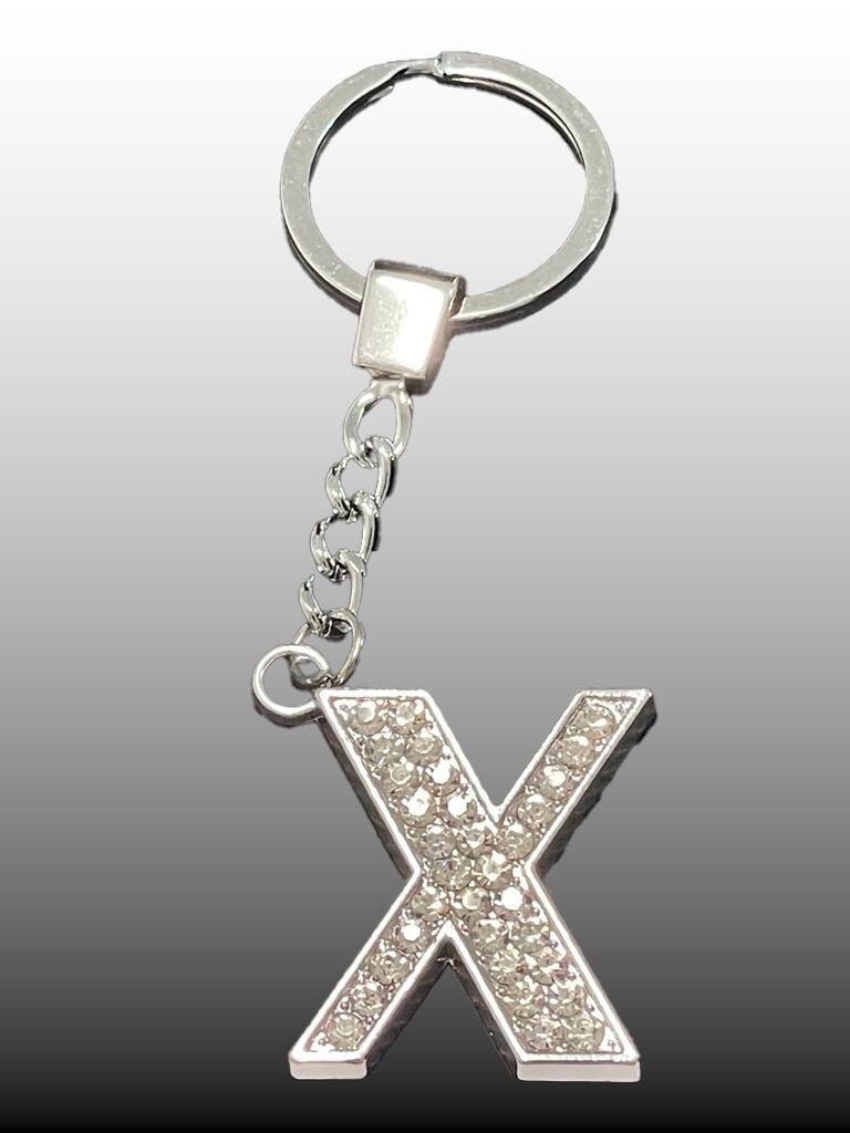 Sparkling Silver Rhinestone Letter Keychain
