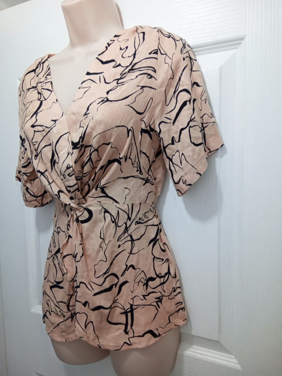 Primark Brown Stone Blouse Top With Twisted Knot Front Size UK 6 EU 34 USA 2