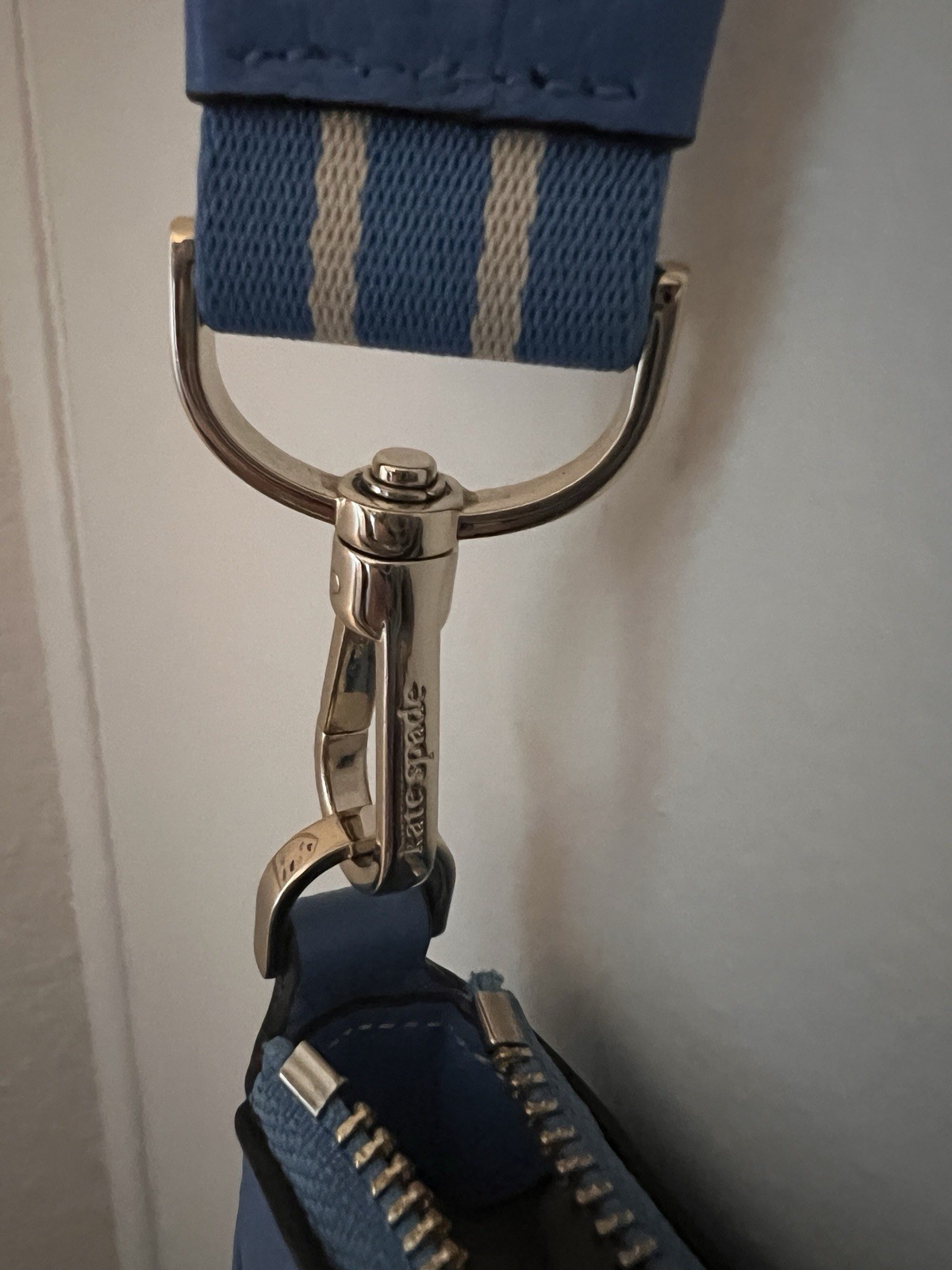 Kate Spade New York Blue Pebbled Small Crossbody Zip Bag Gold Hardware Strap