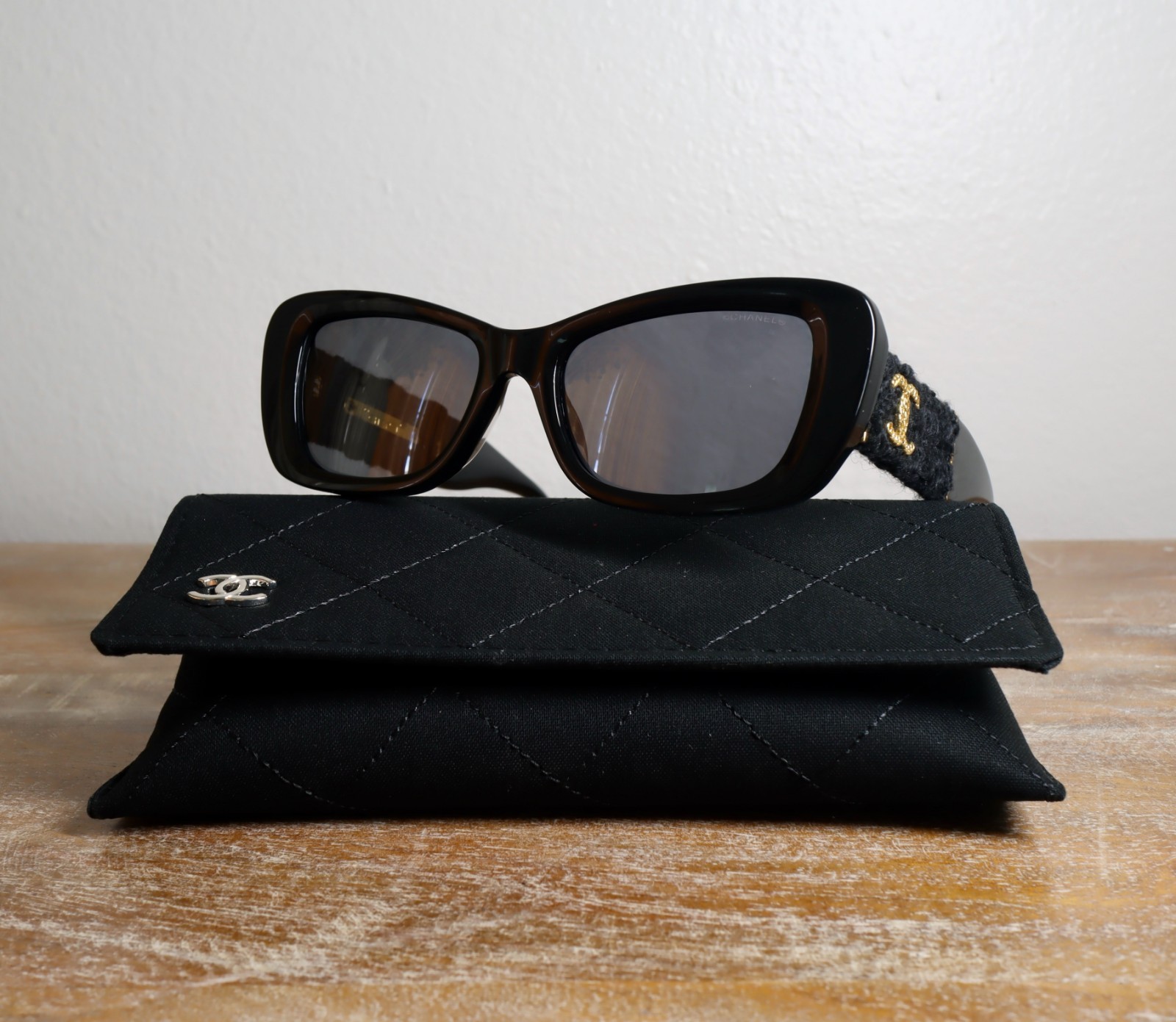 CHANEL CH5514 Rectangle Sunglasses 53mm Black/Gray Lens 100% UV