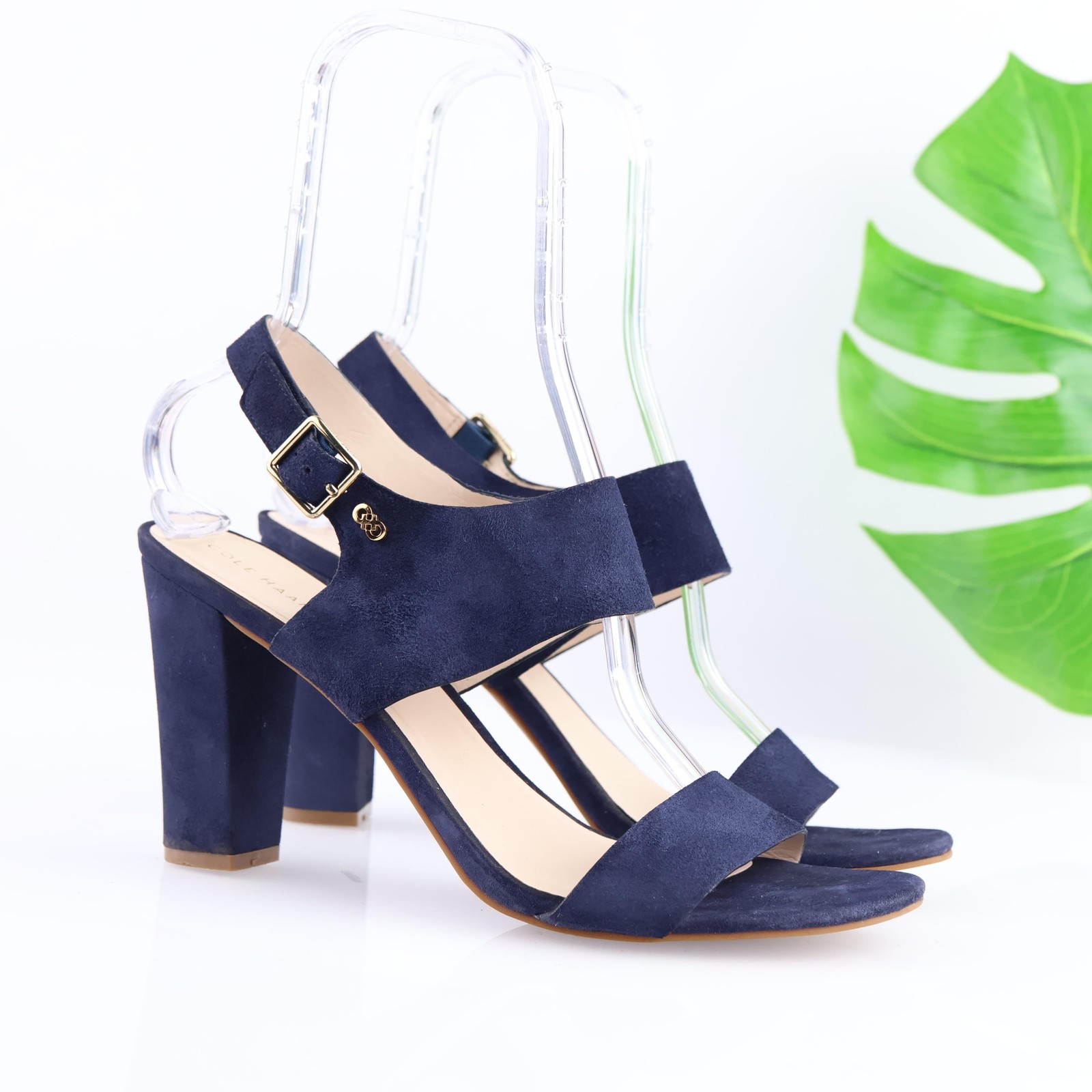 Cole Haan Womens Octavia Sandals Size 11 Navy Suede Block Heel Ankle Strap Shoes