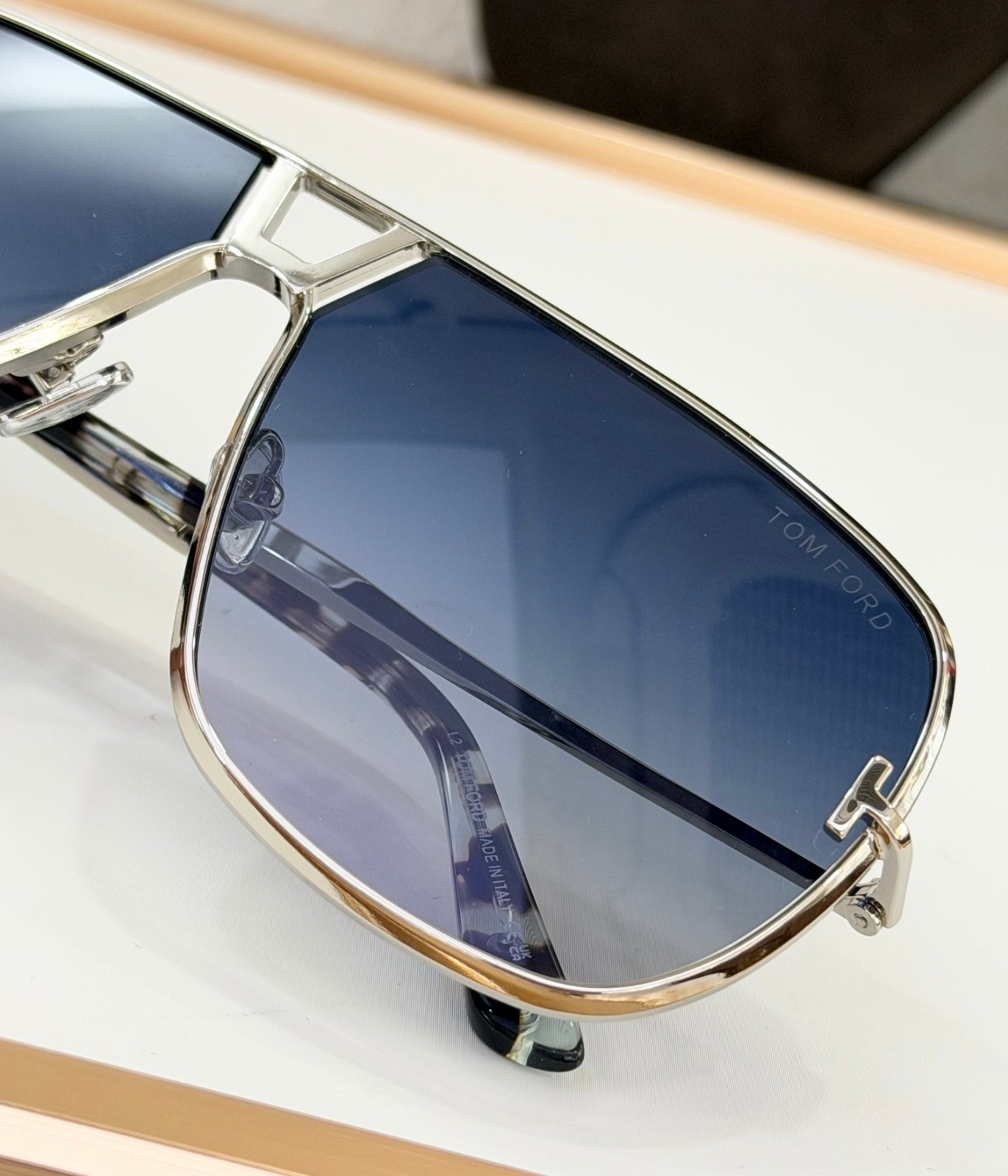 Tom Ford TF1204 Sunglasses Silver Frame Blue Gradient Lens Size 63□11-140