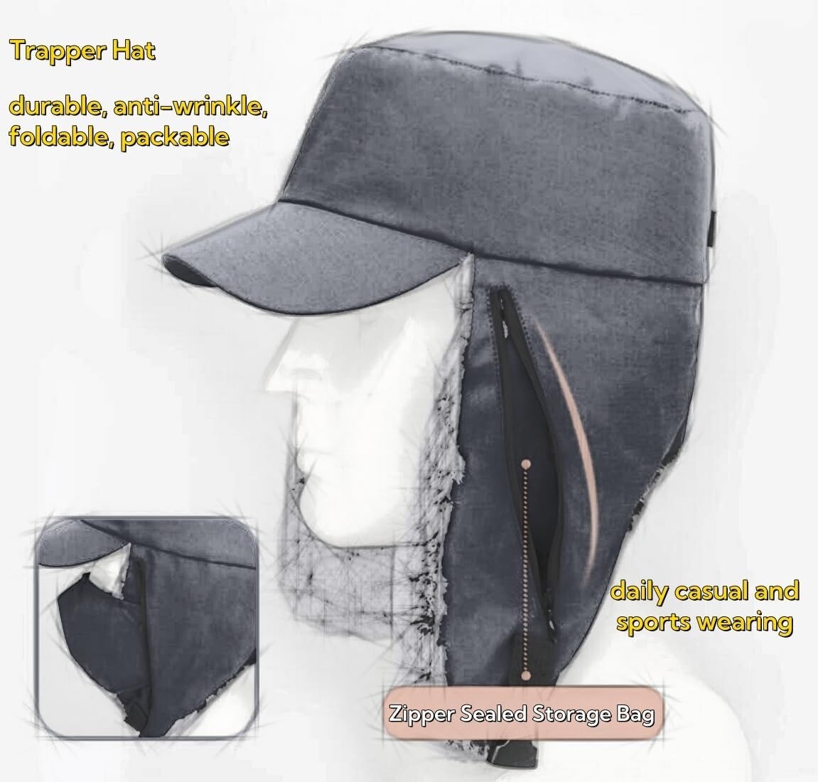 Winter 3 in 1 Thermal Fleece Lined Ski Hat with Ear Flap Full Face Warmer Cover