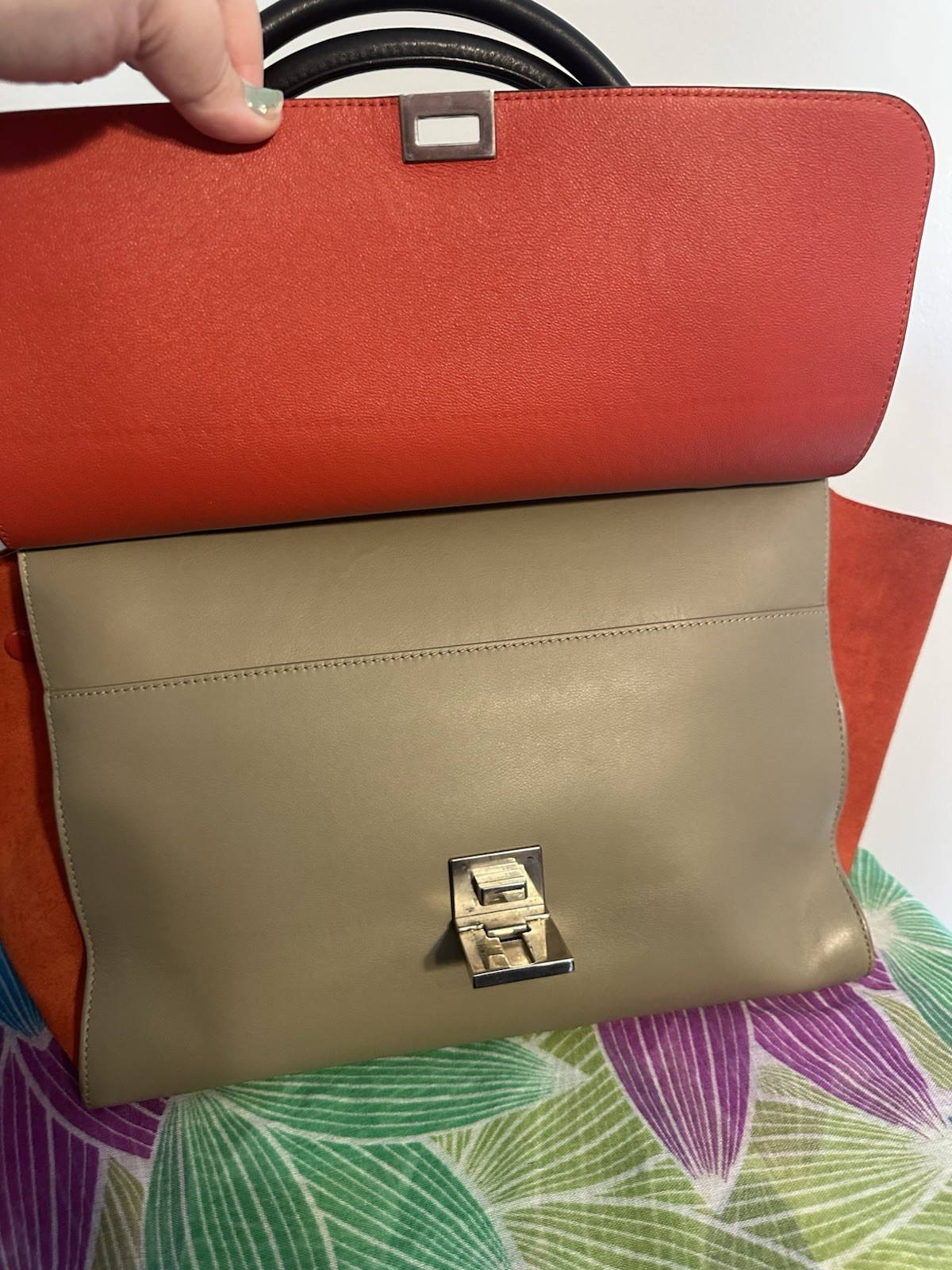 CELINE Trapeze Multicolor Colorblock Satchel Top Handle Bag, Zip/Clasp, Silver