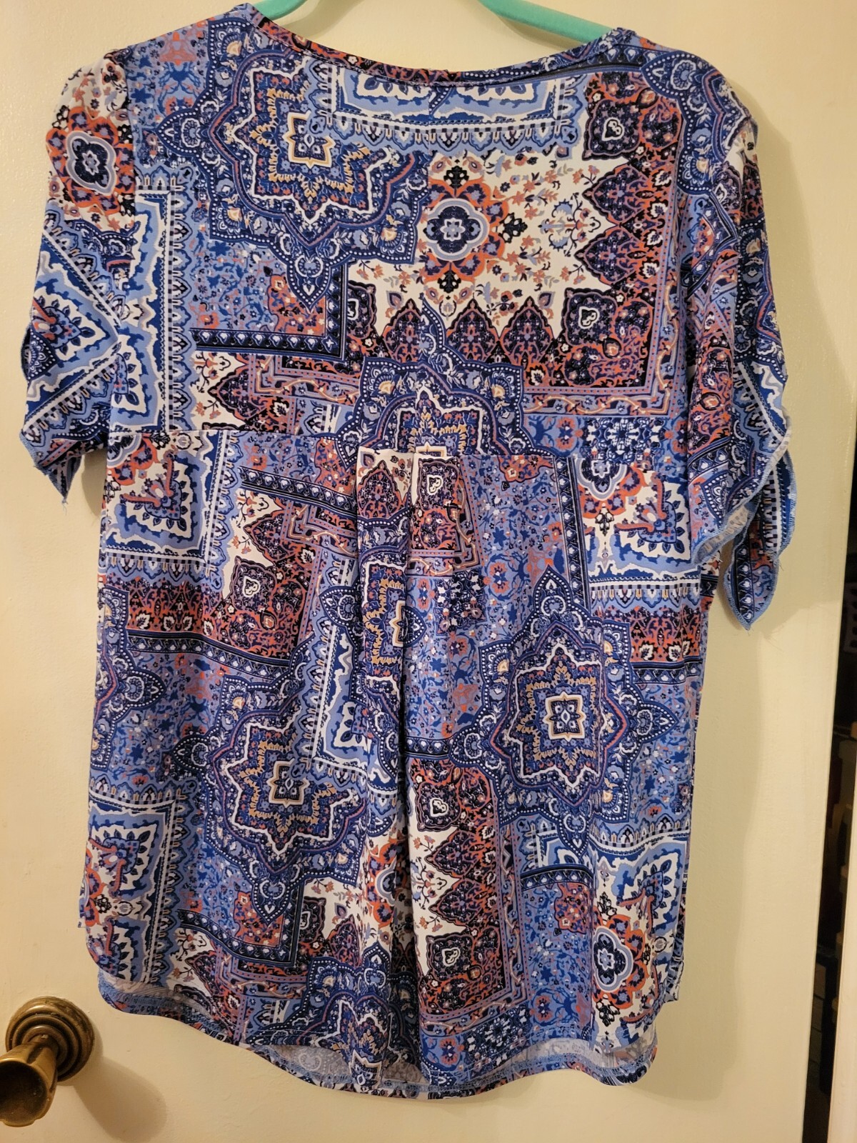 CB Established 1962 Top Womens L Blue Slit Short Sleeve Stretch Blouse