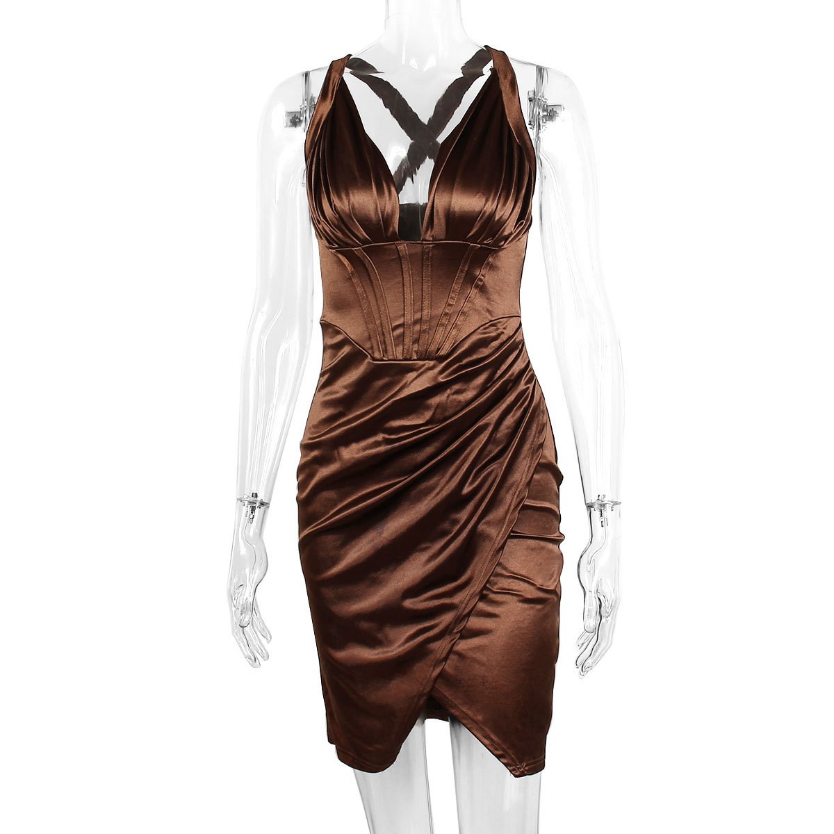 Womens Halter-Neck Sexy Elegant Pleated Dress