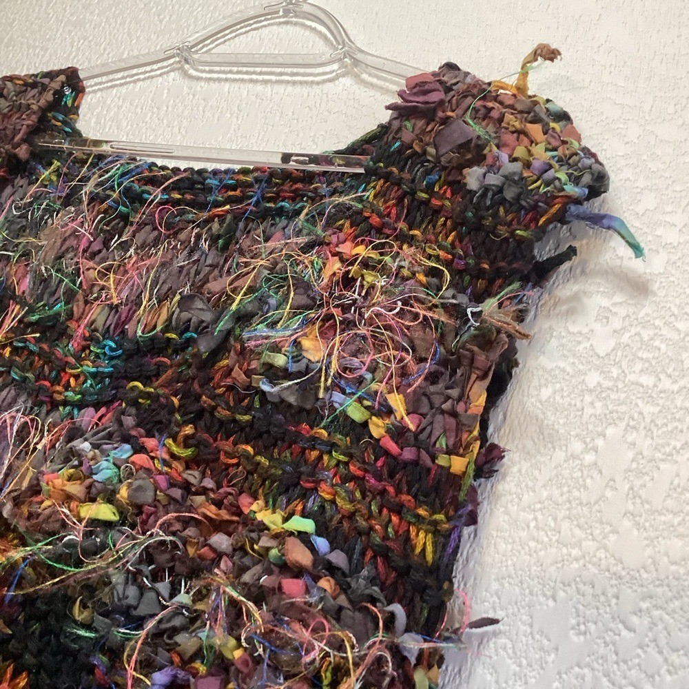 Knit & Crochet Fabric Tie Shabby Chic Vest Multicolor Front Tie Art to Wear