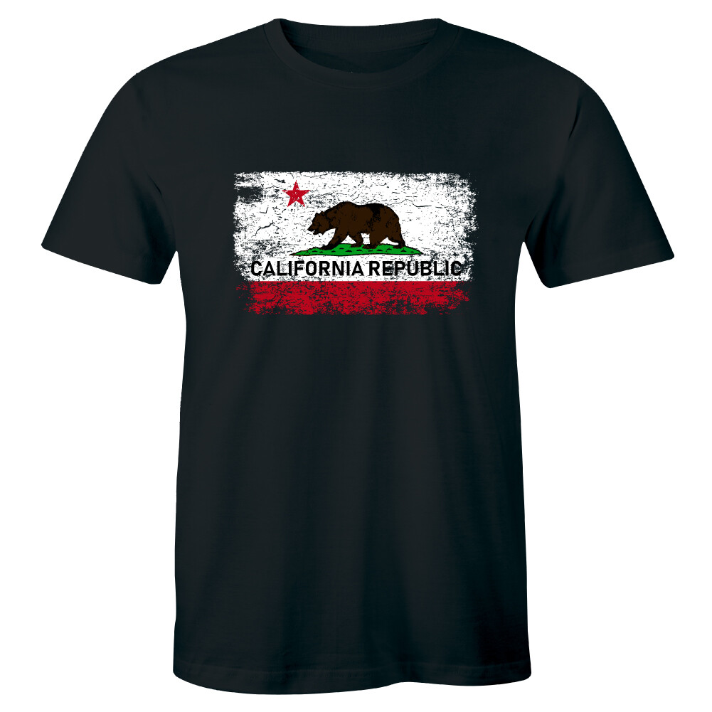California Republic T-Shirt Cali State Bear Flag Star Retro Vintage Mens T Shirt