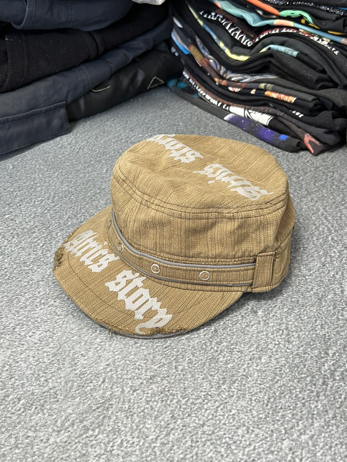 Vintage Y2k Grunge Military Cap Distressed Avant Garde Hat Brown OS Italy