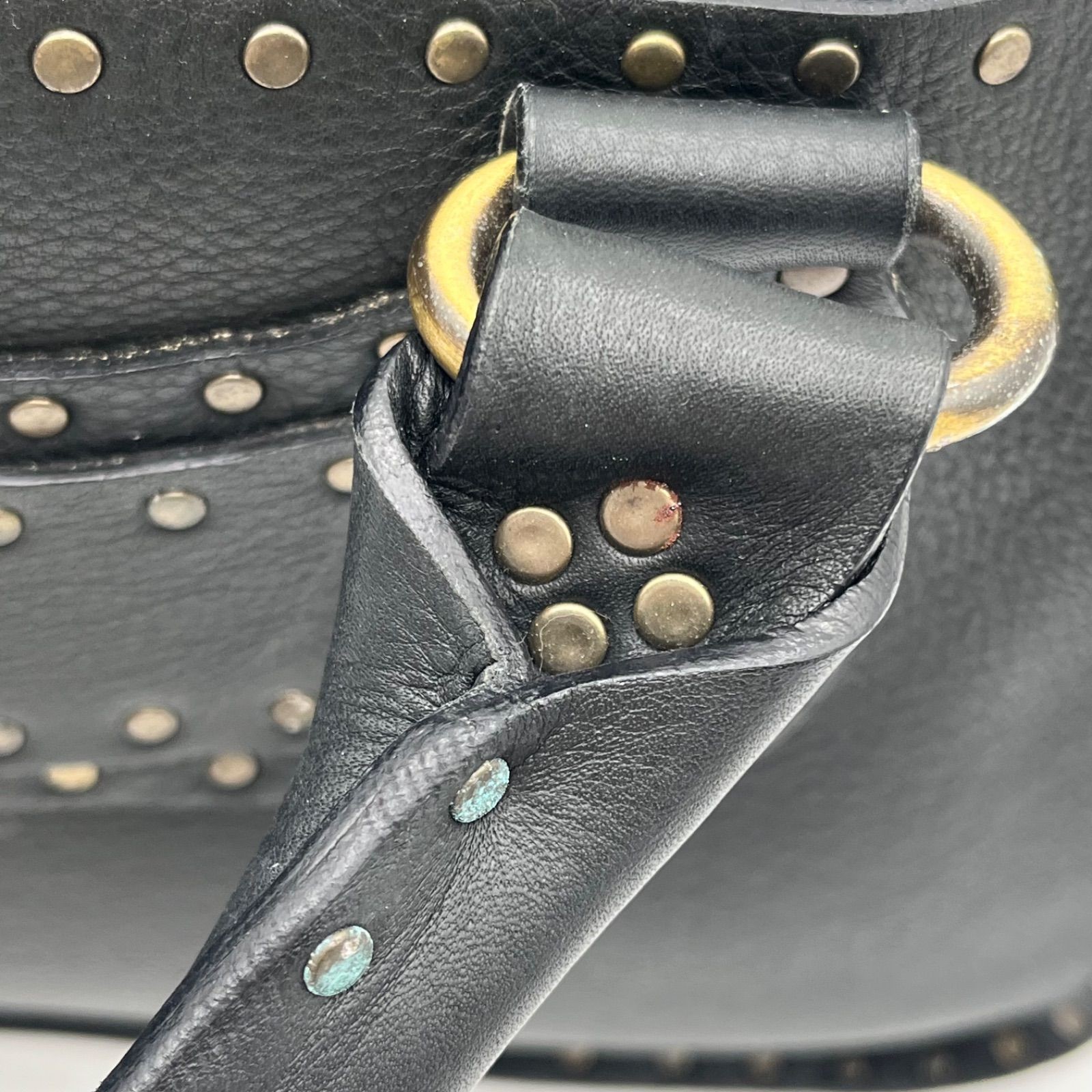 Auth Celine Boogie Bag Studs Leather Handbag, Black 2Y10564