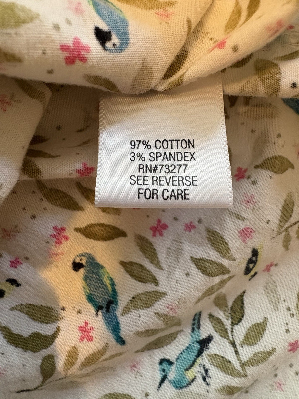 Croft & Barrow Women XL Bird Floral Roll Tab Sleeve Button Front Shirt Cotton
