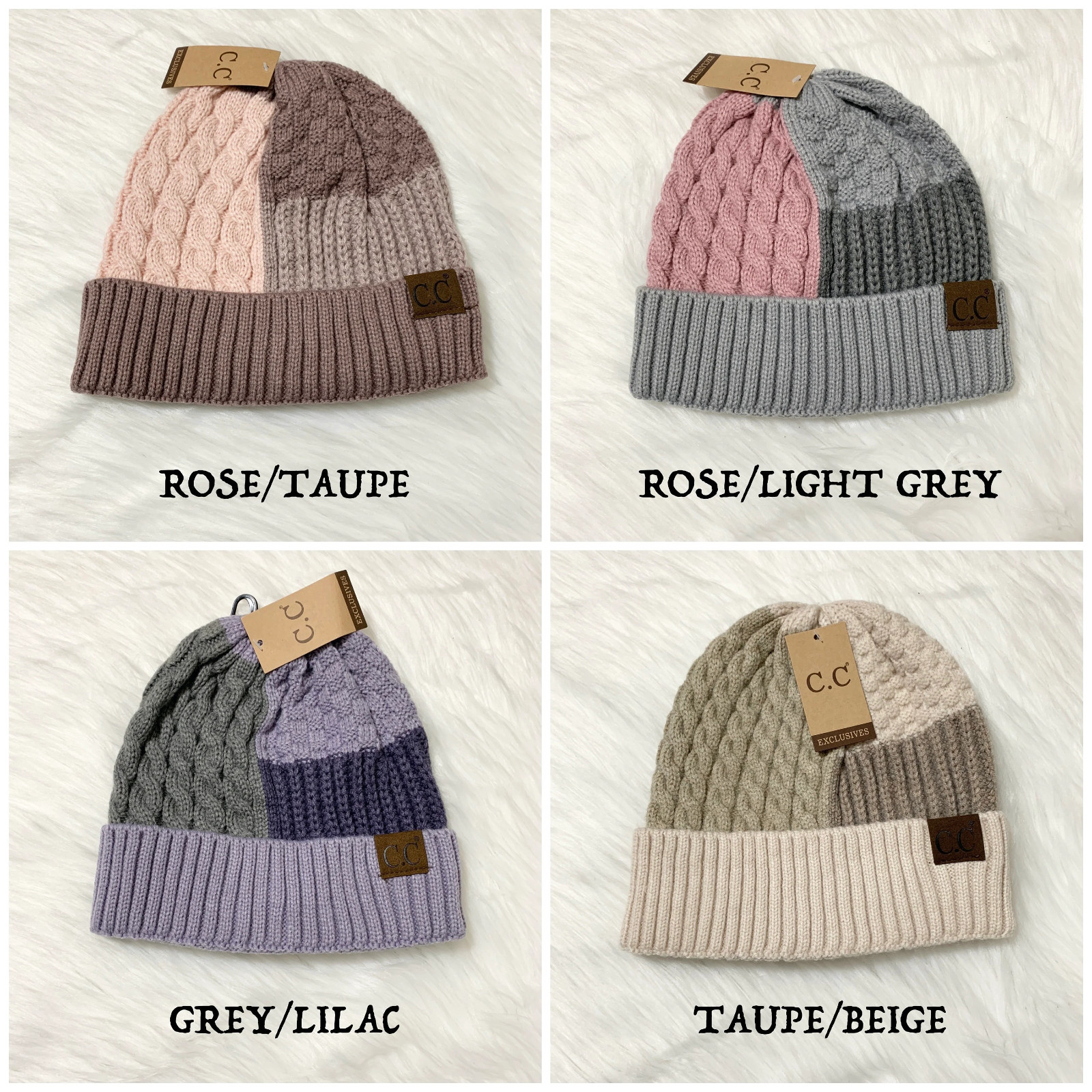 C.C Color Block Beanie for Adults, Winter Hats, Premium Hats, Cozy Warm Hats