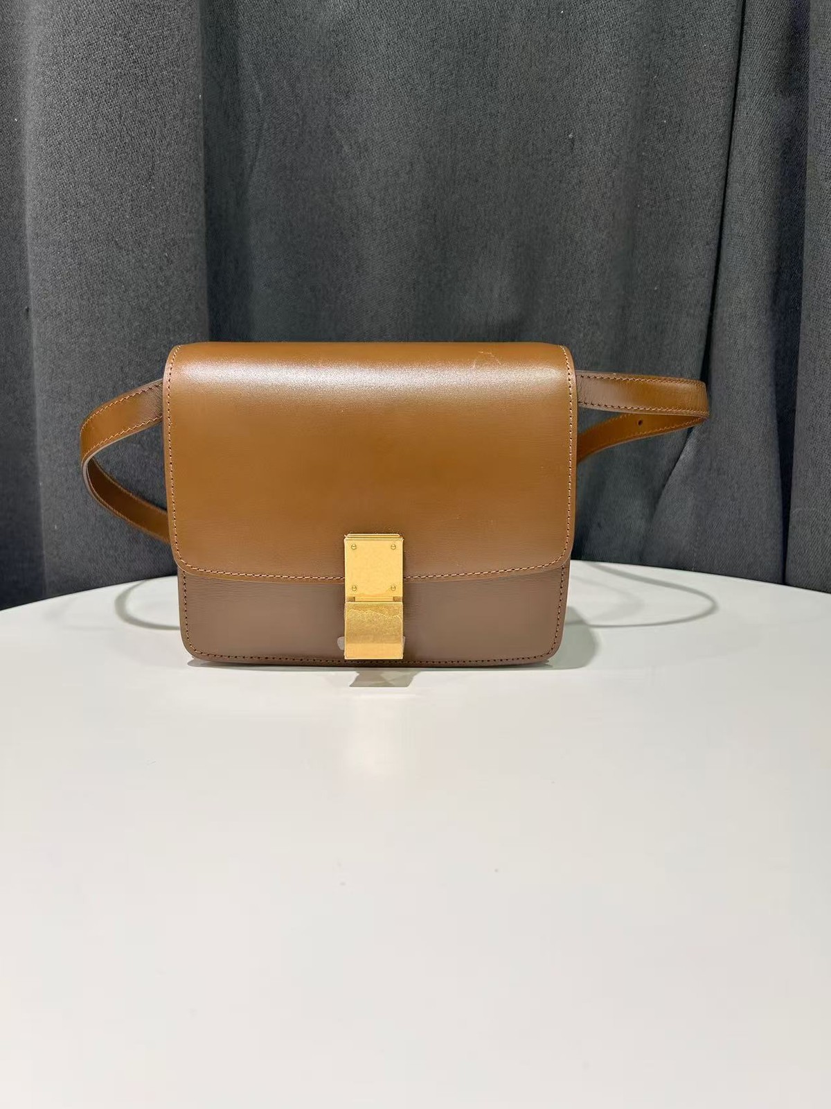 Celine Caramel Brown Leather Box Shoulder Bag Made in France