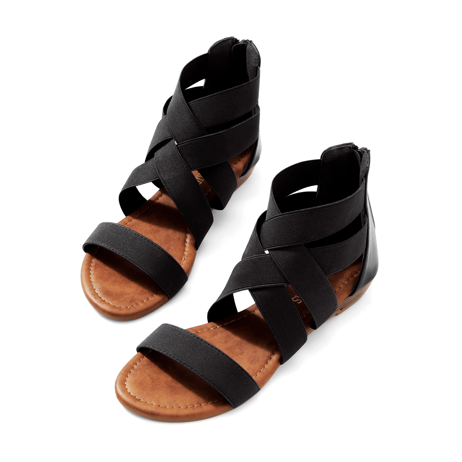 Womens Gladiator Flat Sandals Elastic Cross Ankle Straps Sandals Summer Sandals