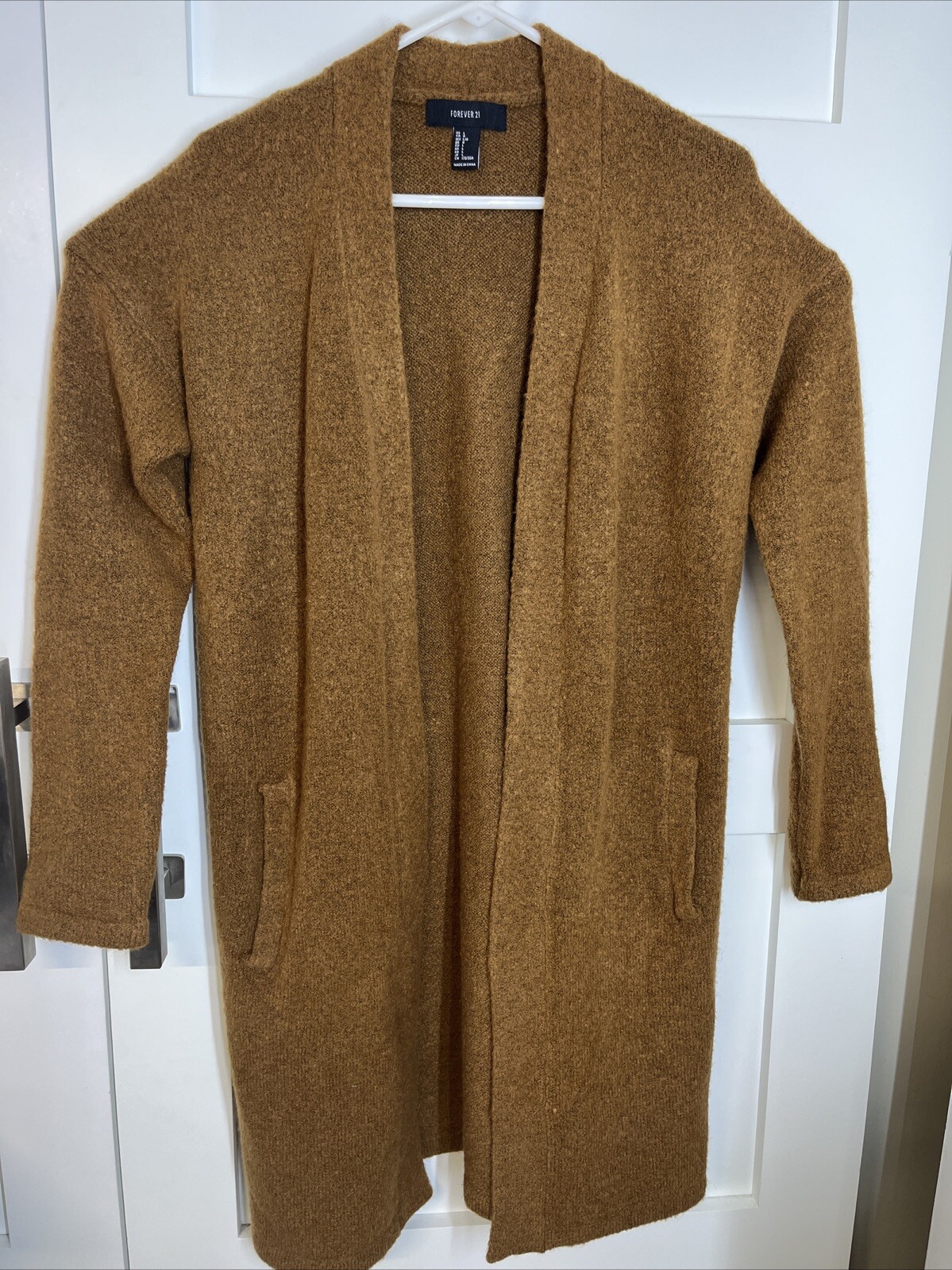forever 21 open cardigan women size large light brown pockets long sleeve