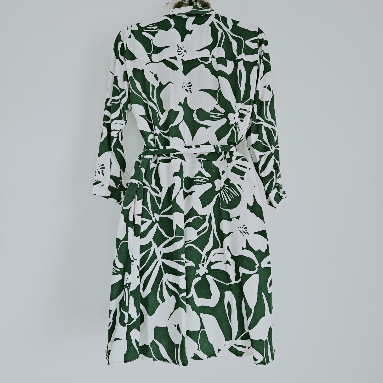 NEW Ex Roman 10-22 Collared Green White Floral Printed Belted Tea Shirt Dress