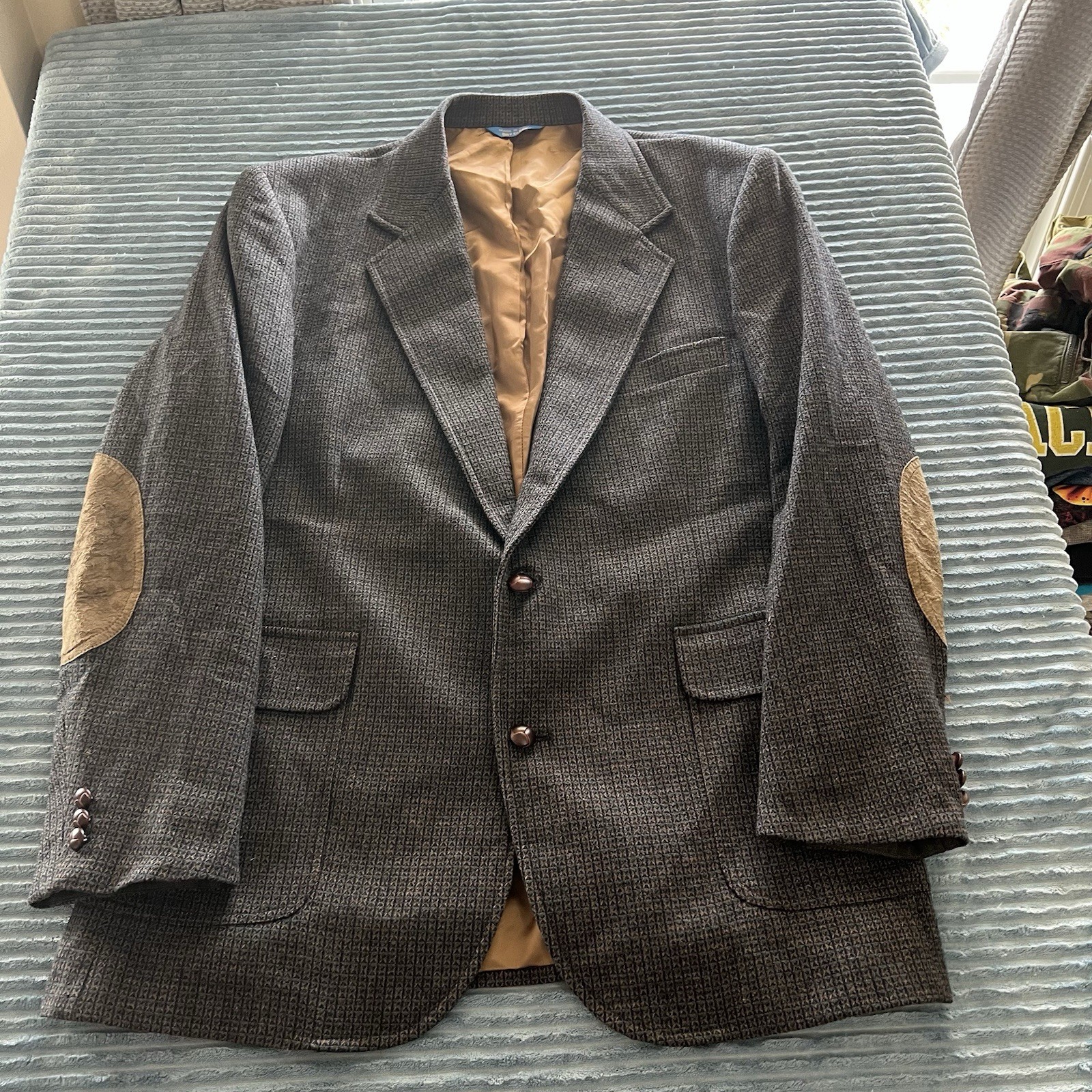 Pendleton 2 Button Blazer Men’s 44 L Elbow Patches Tweed Sport Jacket Brown