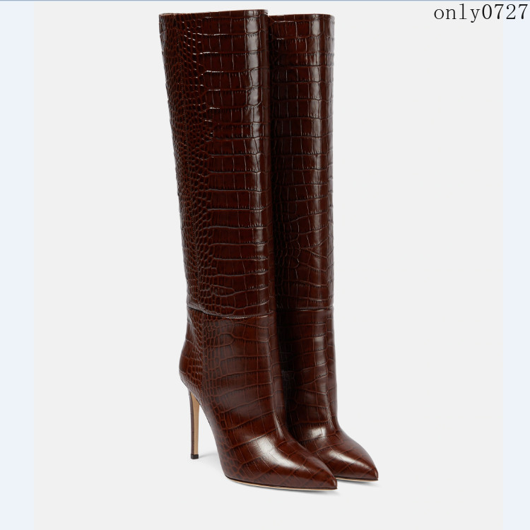 Women’s Knee High Boots Alligator Crocodile Pattern High Stiletto Heel Shoes Hot