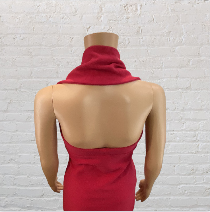DAVID BENJAMIN COLLECTION — Halter Dress, Red, Backless, Form Fitting, Stretch