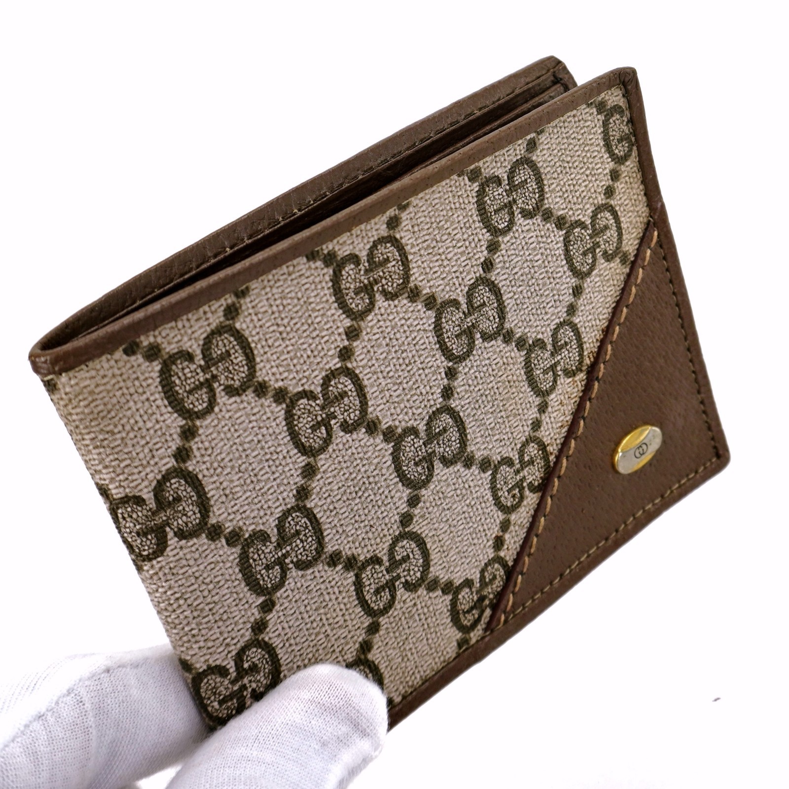 Authentic GUCCI GG Monogram Coated Canvas Leather Mens Bifold Wallet Italy
