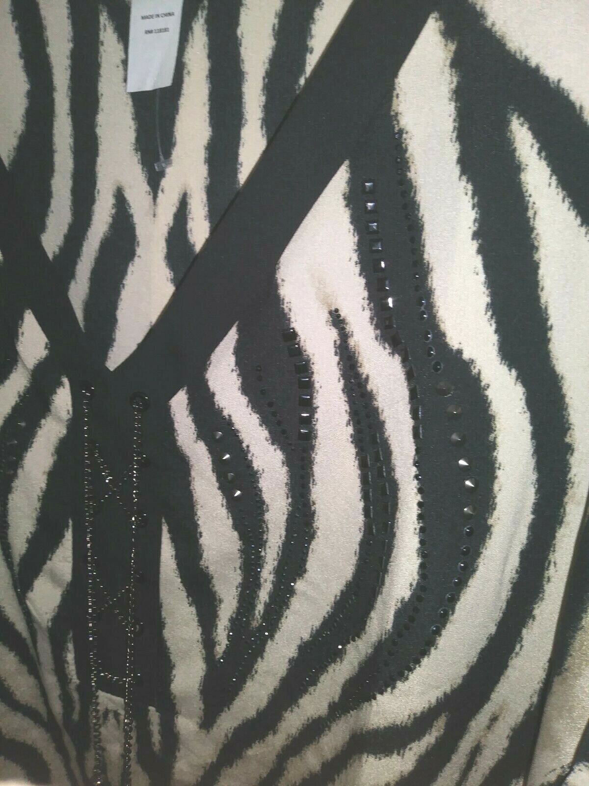 NEW Zebra Print Poncho Kimono Top~Plus 18/20~Black Beige Chain Ties Bling~#