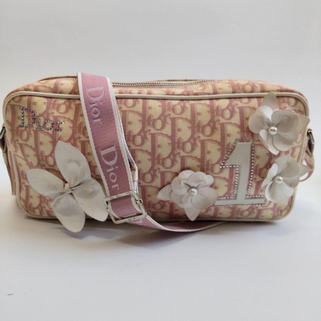 Christian Dior Bag trotter rhinestone logo pink shoulder bag