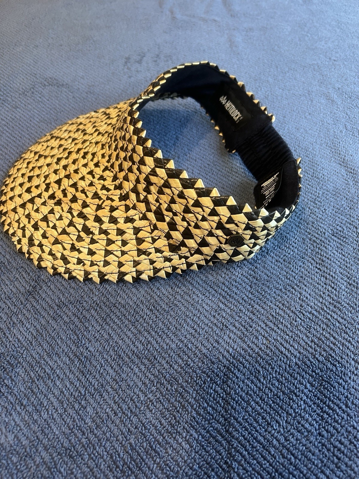 Hemlock Hat Co. Women’s Straw Visor Hat Beige/Black Geometric Adjustable OS