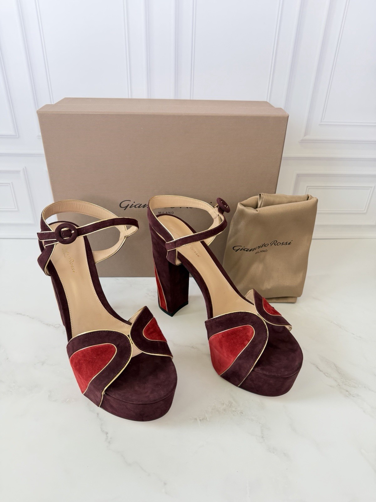 Gianvito Rossi Tamara 125mm Platform Heeled Sandals Burgundy Suede EU 41 NIB