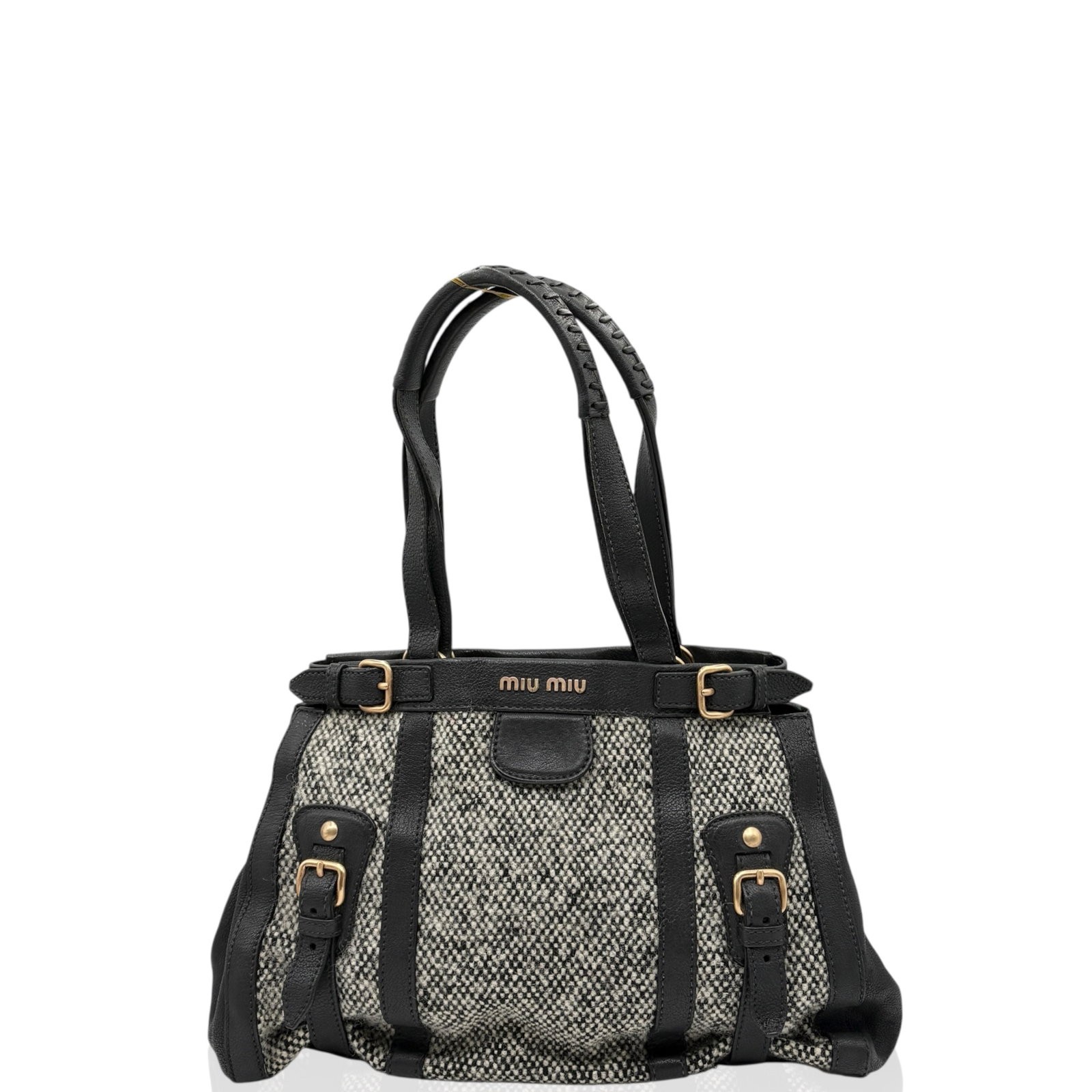 Miu Miu Handbag Grey Black Calfskin Tweed (xd031926a6)