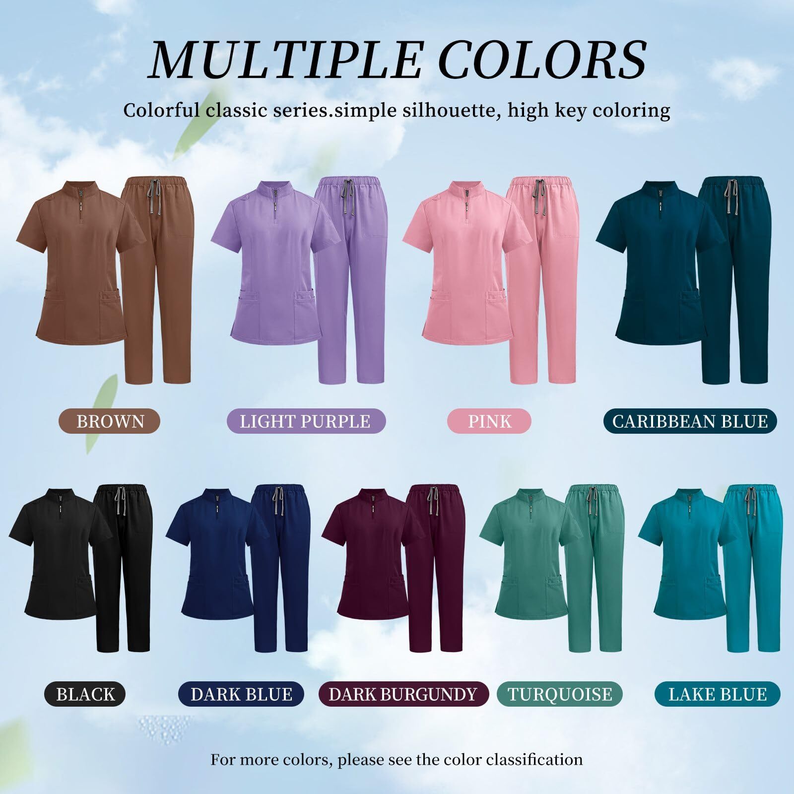 Medical Nursing Scrub Uniform Set Zipper-Tops Straight-Pants for Hospital Clinic