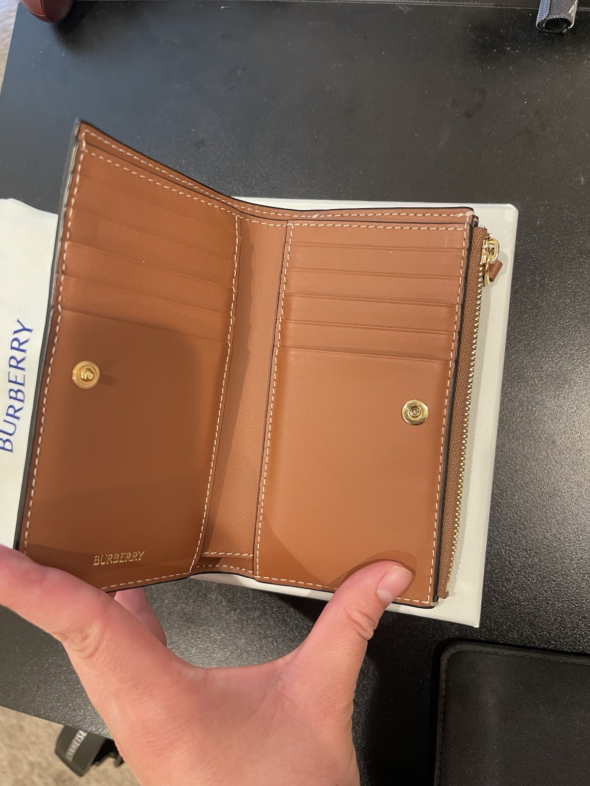 Burberry Plaid Check Fold Wallet w/ Zip Pocket, Beige Brown Multicolor Women
