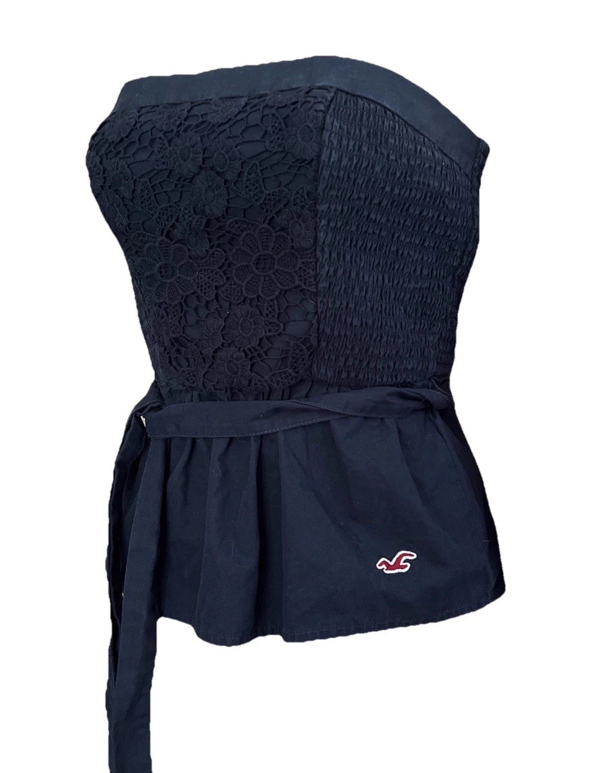 Hollister VTG Y2K 100% Cotton Navy Stretch Crochet Front Tube Top Sz S Vintage