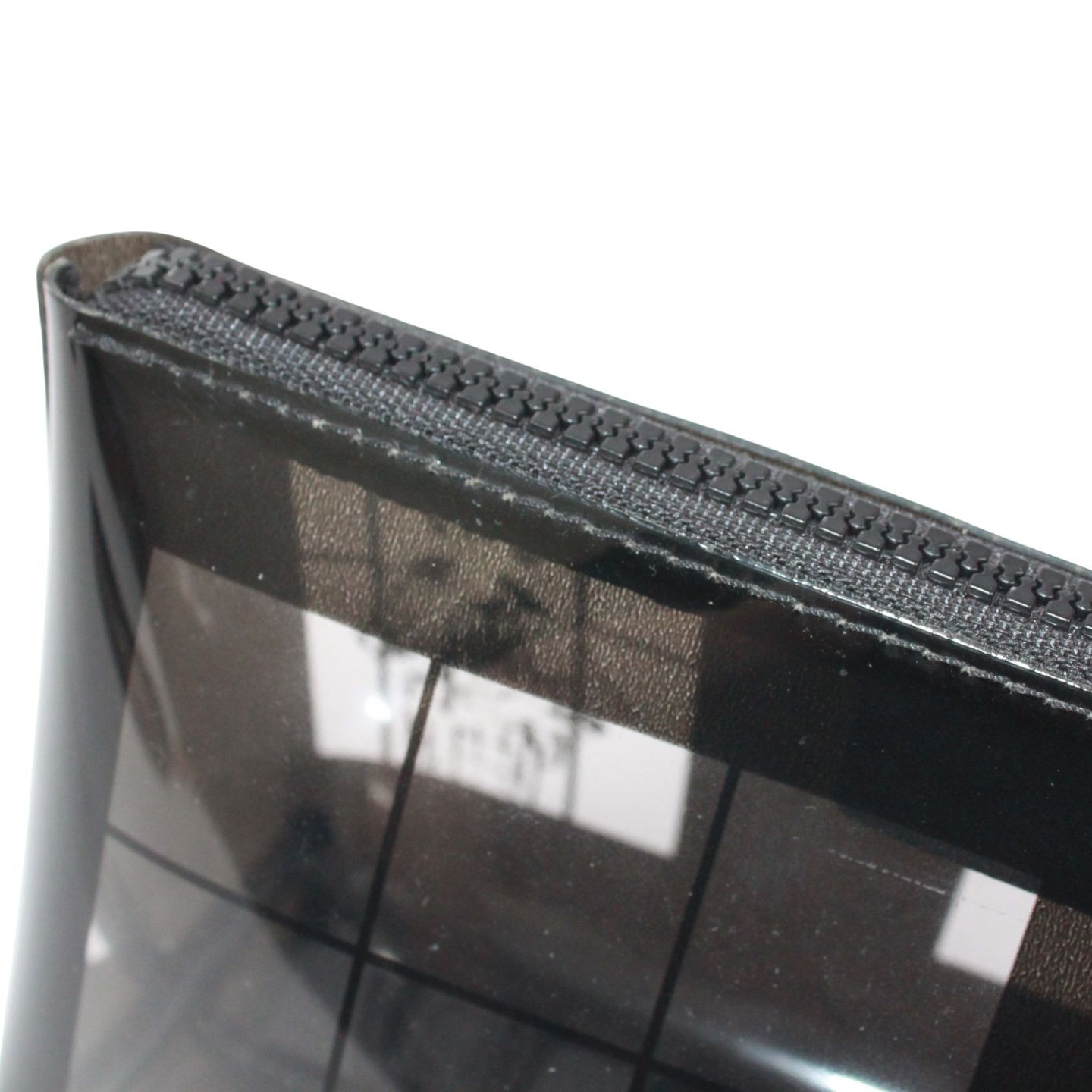 CHANEL Window Line Pouch PVC Clear Black Silver Zipper 7.48 x 3.94 in Japan Auth