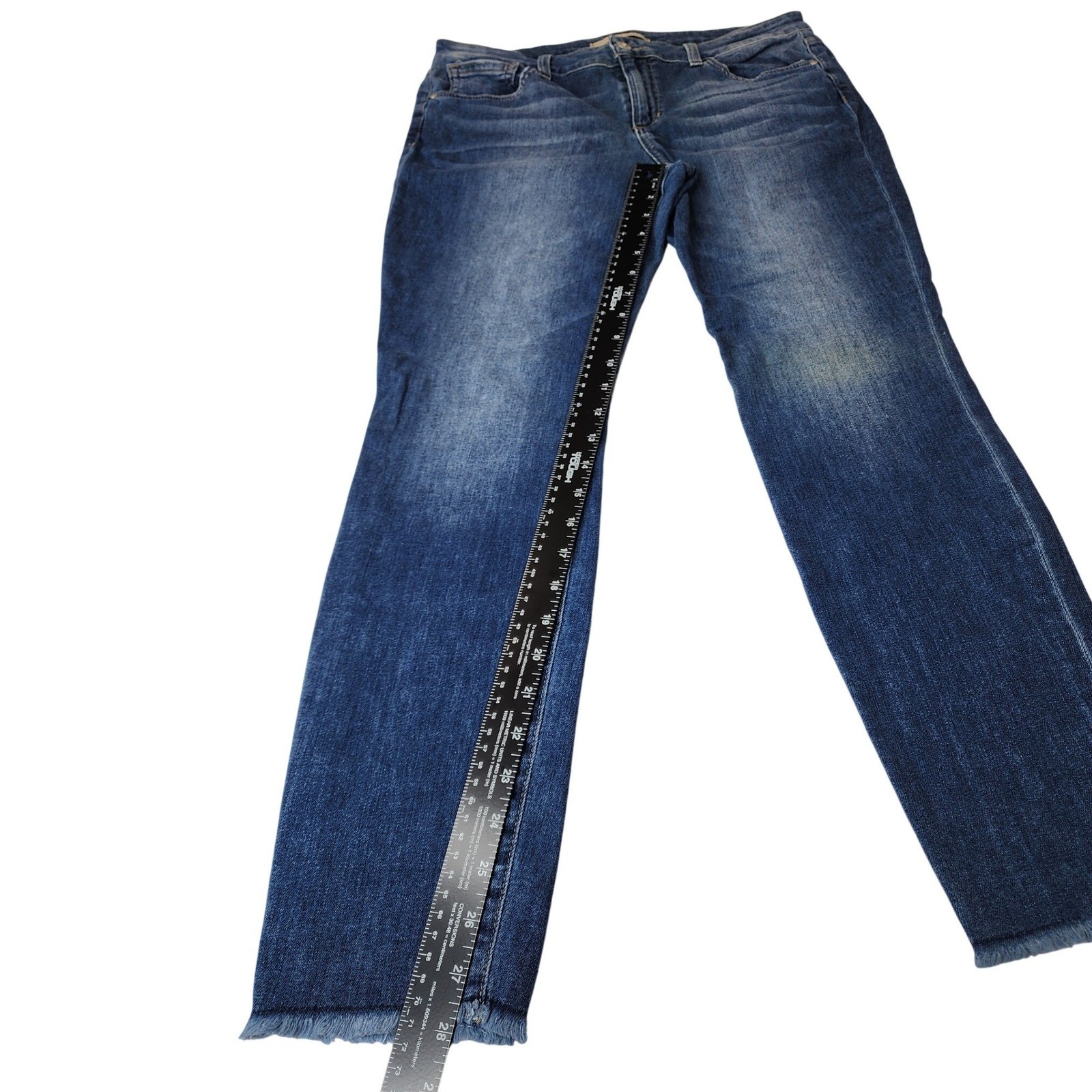 Joe’s Jeans Blanche Skinny Ankle Jeans 31 Blue Raw Hem Whiskered Stretch Denim