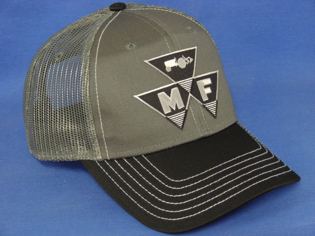 Massey Ferguson Hat – Black/White/Charcoal Twill & Mesh – Triangle Logo
