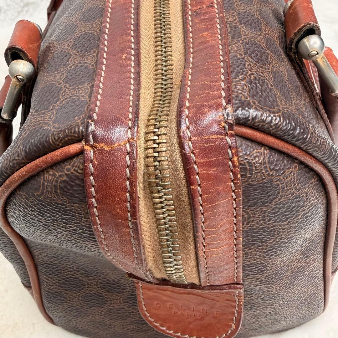 Vintage CELINE PARIS Brown Canvas Macadam Leather Boston Tote Bag Made in Italy
