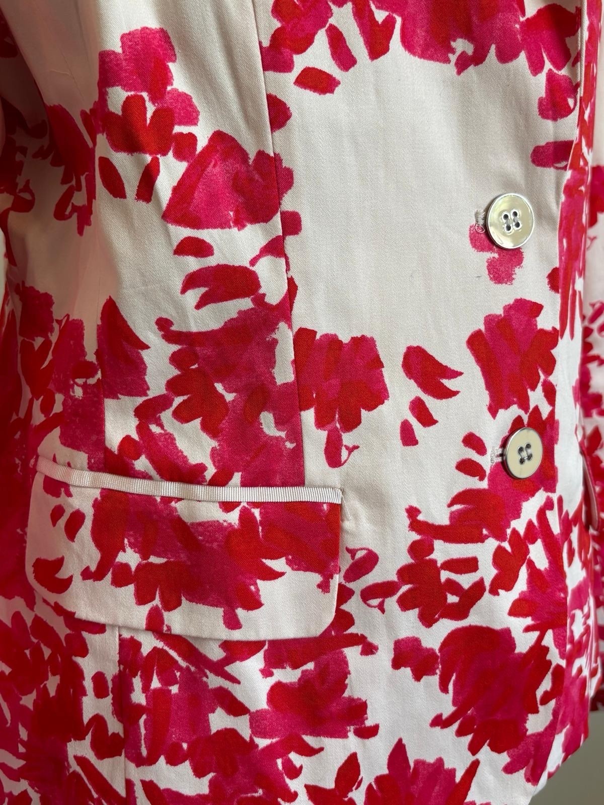 New York & Company 7th Avenue Suiting Red/White Floral Lined Button Blazer 12