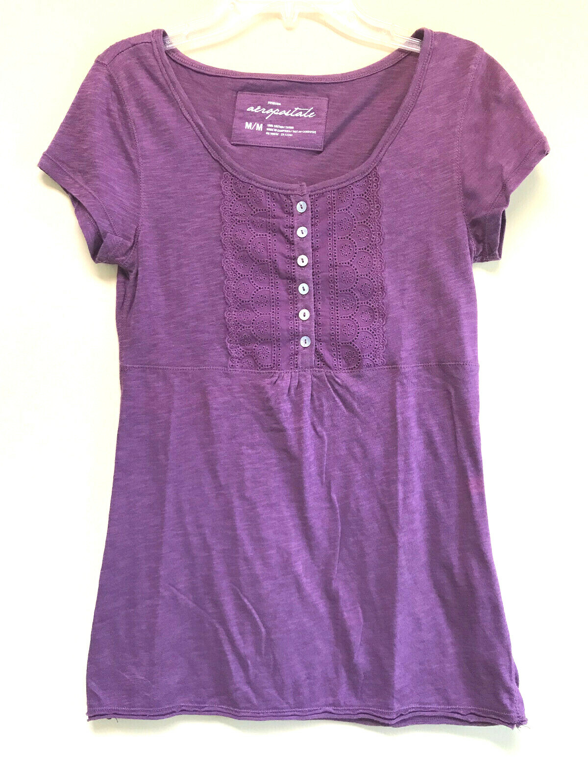 Aeropostale Original Purple Cap Sleeve Pullover Blouse T Lighweight Cotton sz M