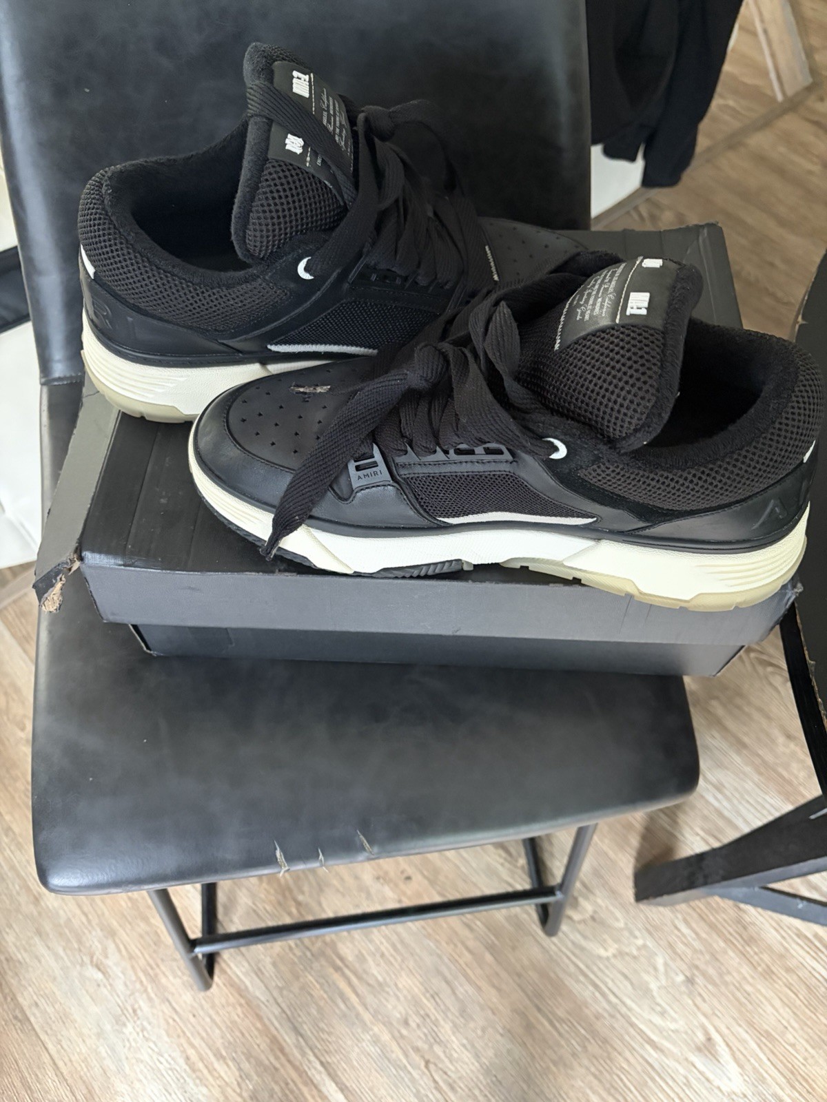 Amiri Men’s Black MA-1 Leather & Mesh Low-Top Sneakers Shoes Size EU:47 US:14