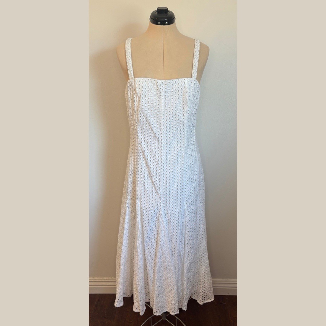 Maeve Anthropologie Lelia White Cotton Eyelet Midi Dress, Straps or Strapless 14