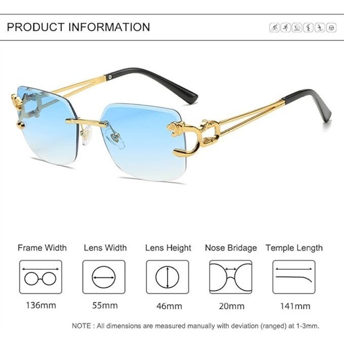 Sunglasses Men Square Gold Leopard Designer Shades Fashion Eyewear Brown Lens