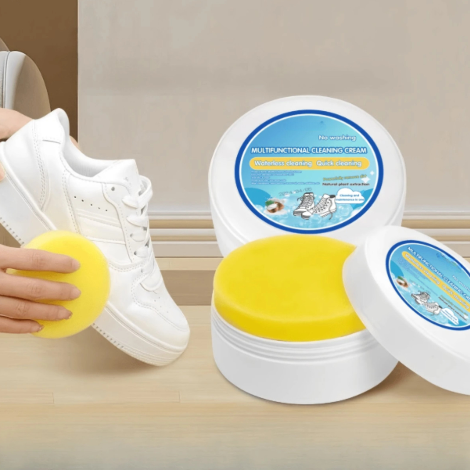 Shoe Cleaning Cream Multi-Functional Cleaning & Stain Removal Cream with Sponge