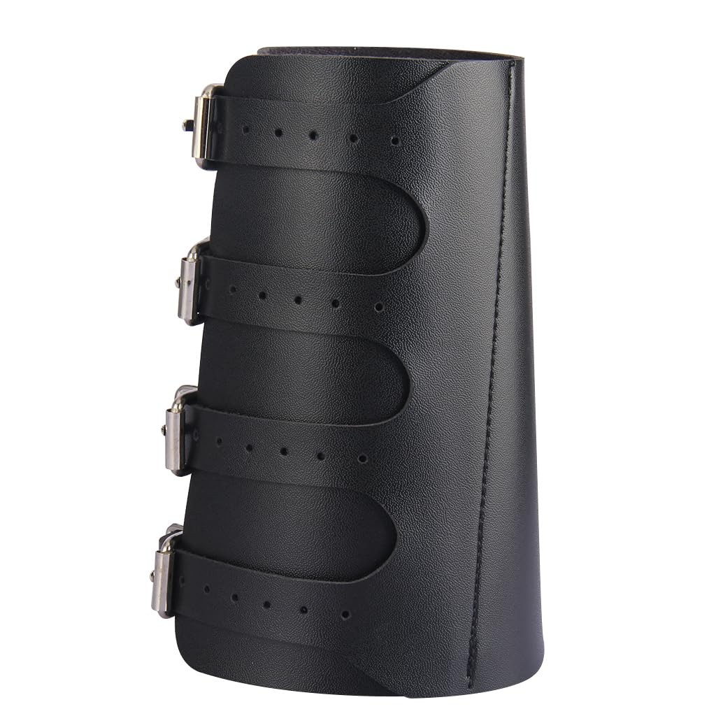 HOEACXY Viking Bracers for Men Medieval Leather common, HBR012-4BUCKLE-BLACK