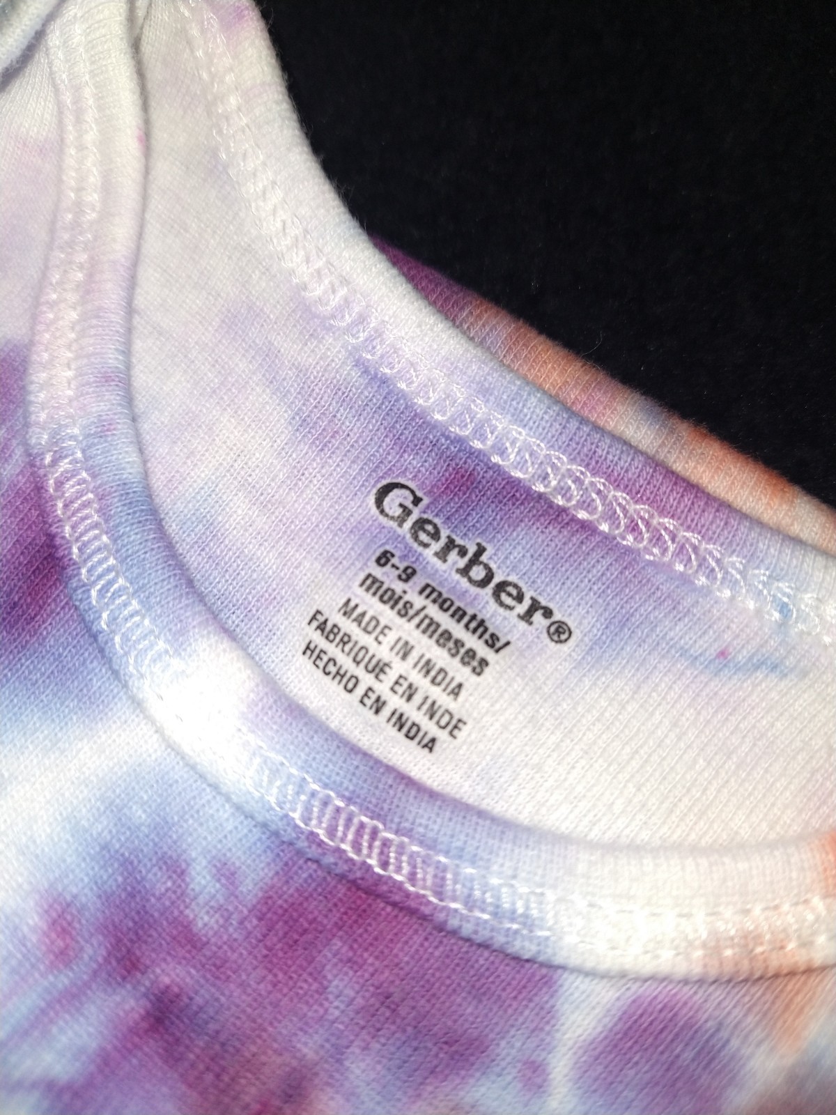 Purple, Orange, White & Blue Ice Dye Tie Dye Baby Onesie ~ Sz 6-9 M