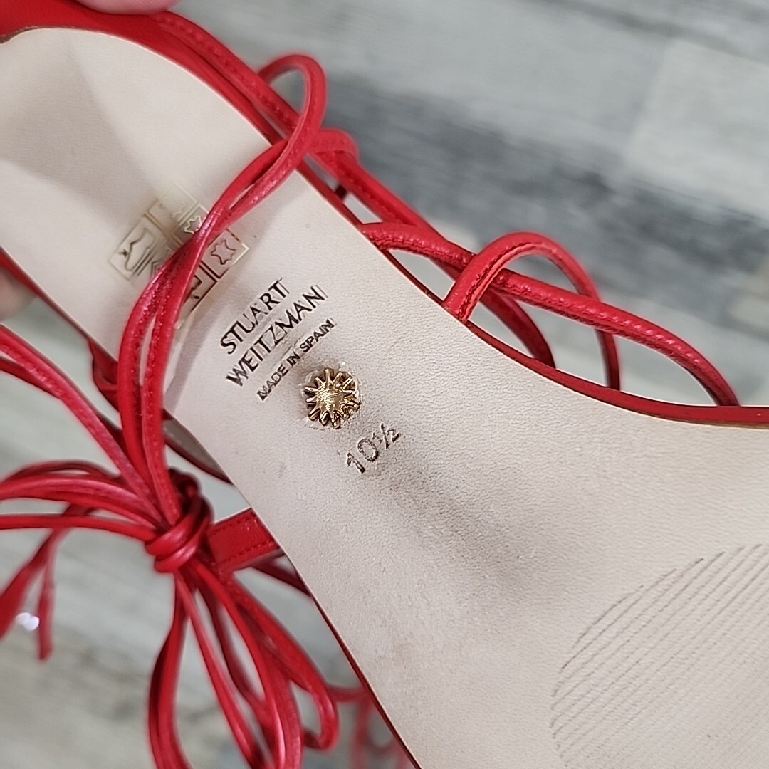 Stuart Weitzman Red Ankle Wrap Heels Womens Sz 10.5 (WORN 1X)