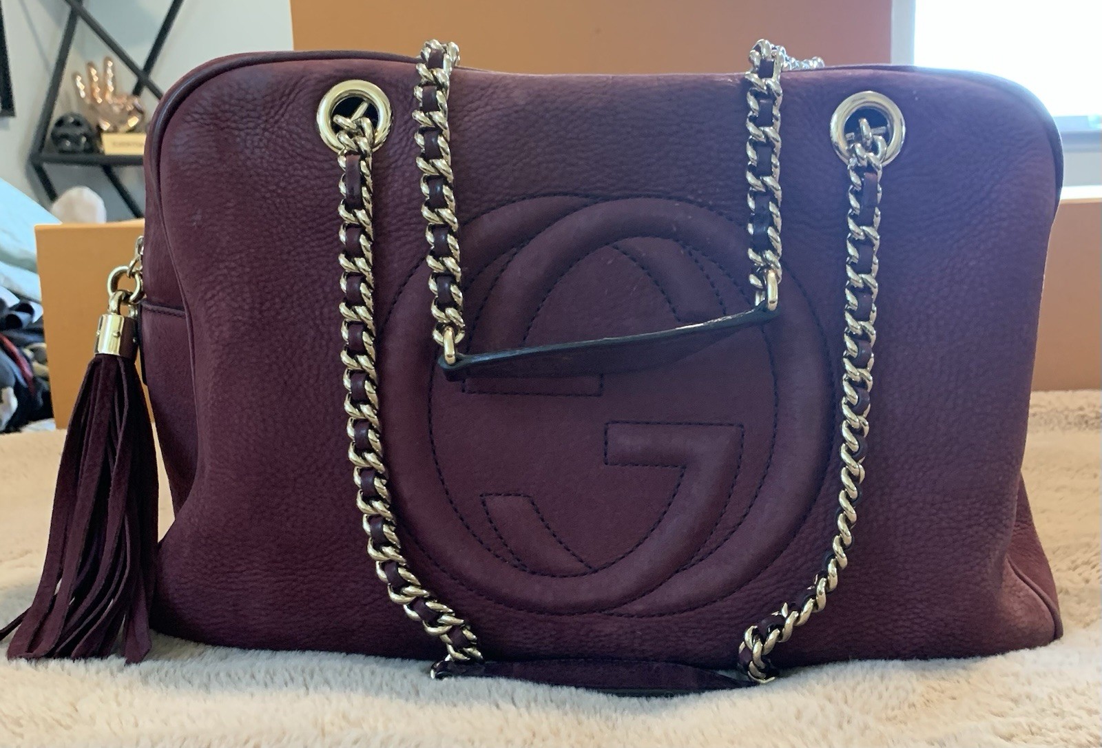 Authentic Gucci Purse Bloomingdale’s Limited Edition Suede Leather Wine Color